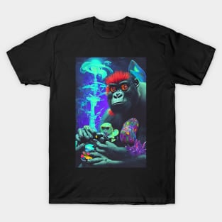 crazy gorilla playing playstation T-Shirt